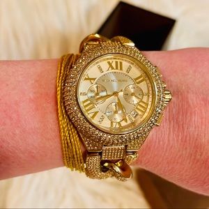 Michael Kors Champagne Gold Crystal Paved Women’s Watch Like New MK3248